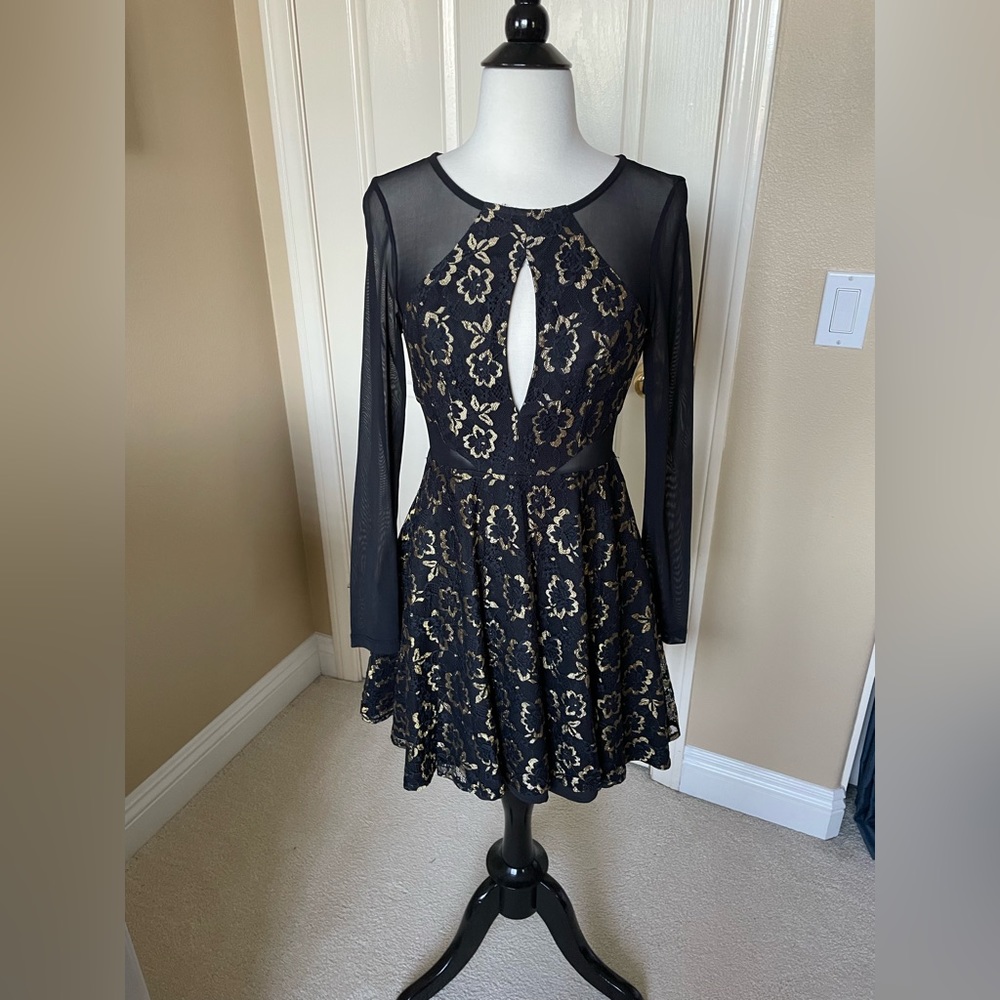 Original Sin black sheer and gold lace dress
